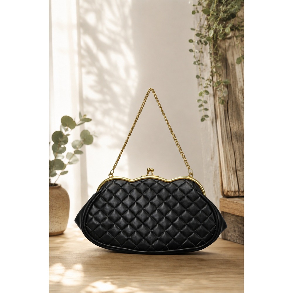 Vtg Quilted Evening Purse Chain Handle Clutch Made in USA Wedding Grad Formal